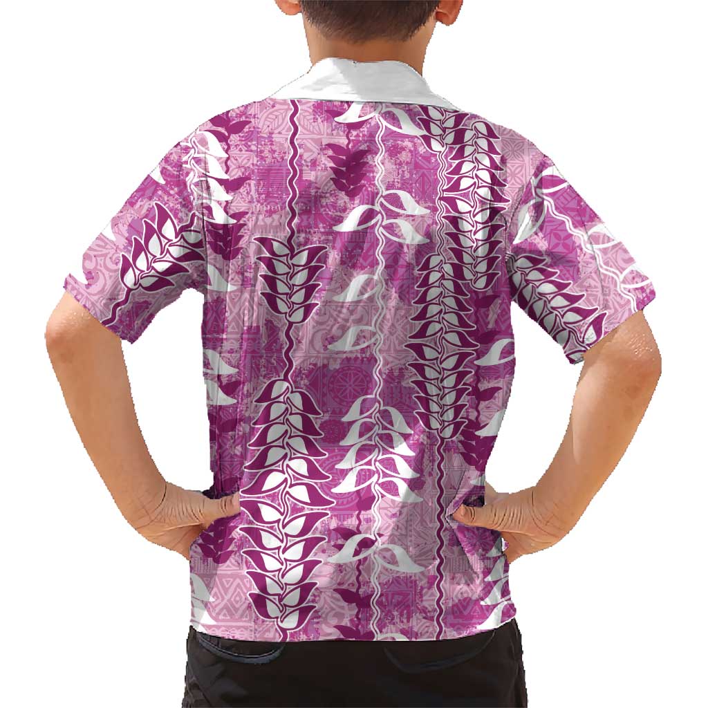 Magenta Hawaii Tapa Pattern Family Matching Mermaid Dress and Hawaiian Shirt With Heliconia Vintage Style