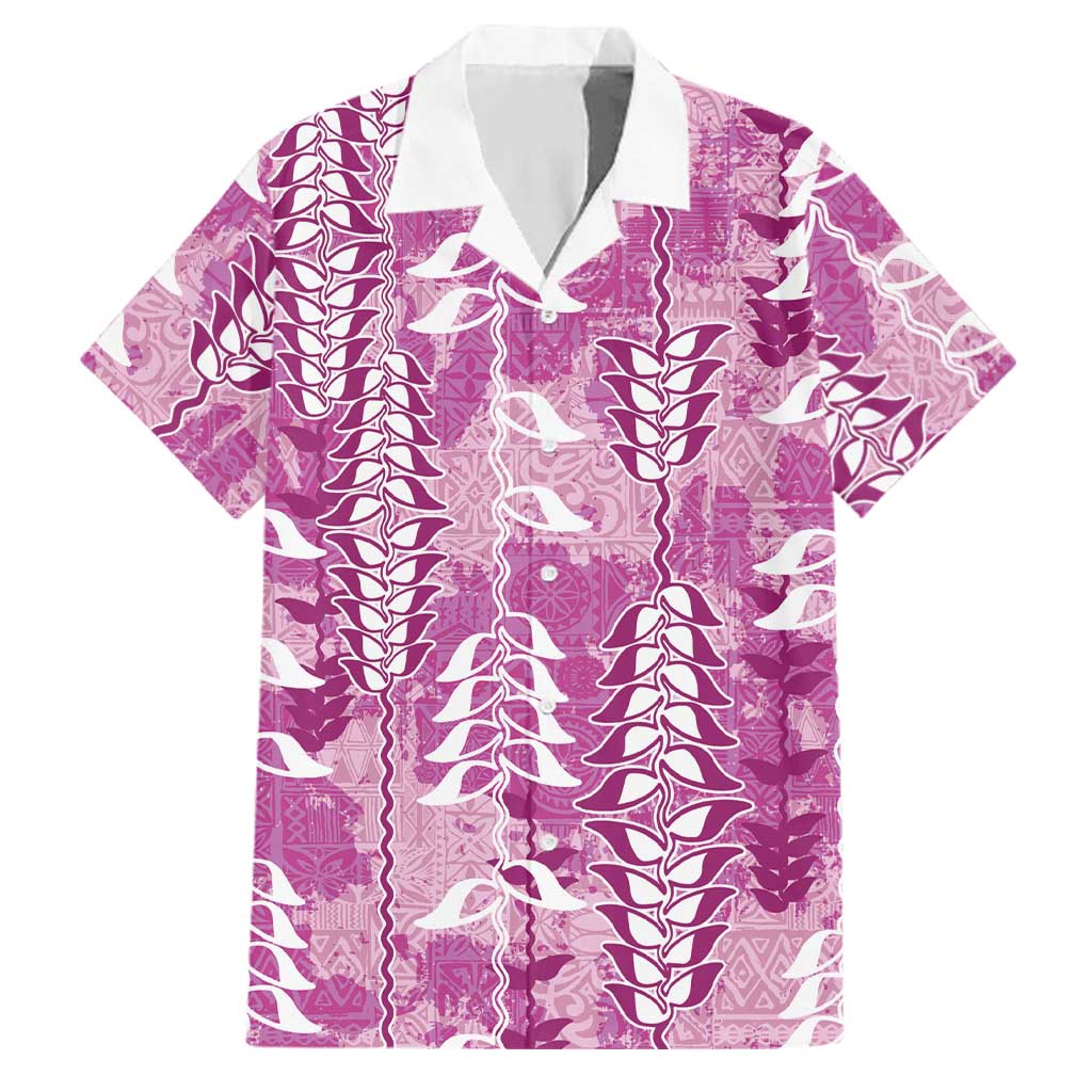 Magenta Hawaii Tapa Pattern Family Matching Mermaid Dress and Hawaiian Shirt With Heliconia Vintage Style