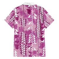 Magenta Hawaii Tapa Pattern Family Matching Mermaid Dress and Hawaiian Shirt With Heliconia Vintage Style