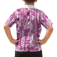 Magenta Hawaii Tapa Pattern Family Matching Summer Maxi Dress and Hawaiian Shirt With Heliconia Vintage Style