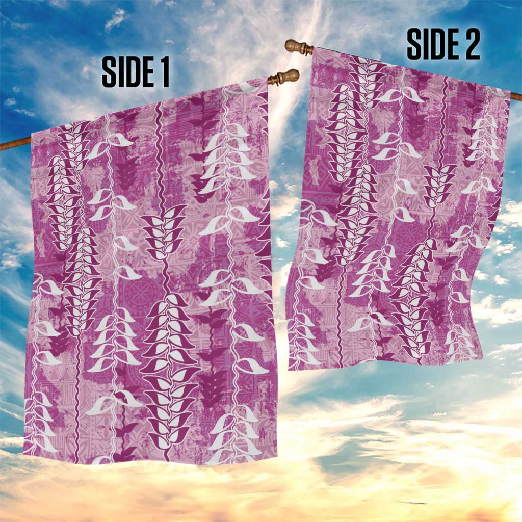 Magenta Hawaii Tapa Pattern Garden Flag With Heliconia Vintage Style LT05 - Polynesian Pride