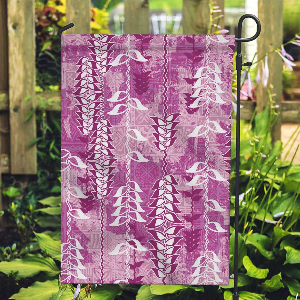 Magenta Hawaii Tapa Pattern Garden Flag With Heliconia Vintage Style LT05 Garden Flag Magenta - Polynesian Pride