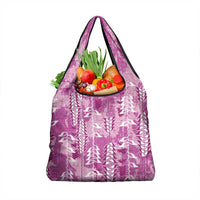 Magenta Hawaii Tapa Pattern Grocery Bag With Heliconia Vintage Style LT05 1-pack One Size Magenta - Polynesian Pride