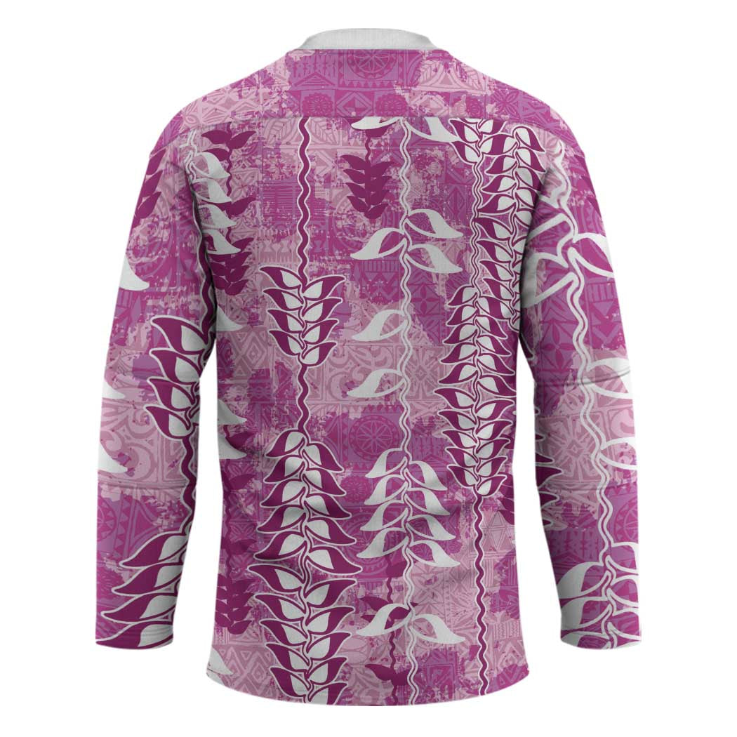Magenta Hawaii Tapa Pattern Hockey Jersey With Heliconia Vintage Style LT05 - Polynesian Pride