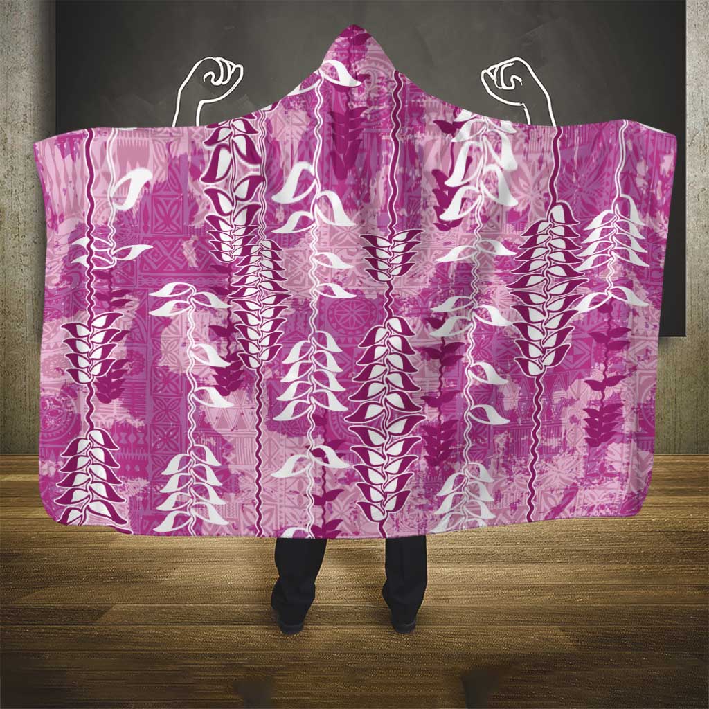 Magenta Hawaii Tapa Pattern Hooded Blanket With Heliconia Vintage Style LT05 - Polynesian Pride