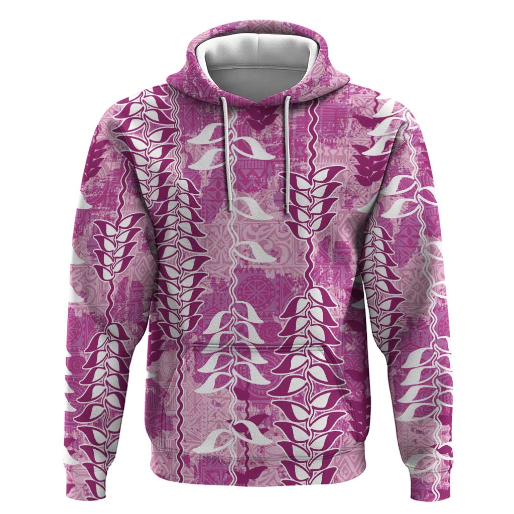 Magenta Hawaii Tapa Pattern Hoodie With Heliconia Vintage Style LT05 Pullover Hoodie Magenta - Polynesian Pride