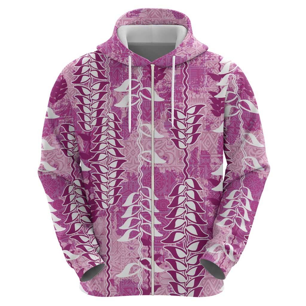 Magenta Hawaii Tapa Pattern Hoodie With Heliconia Vintage Style LT05 - Polynesian Pride