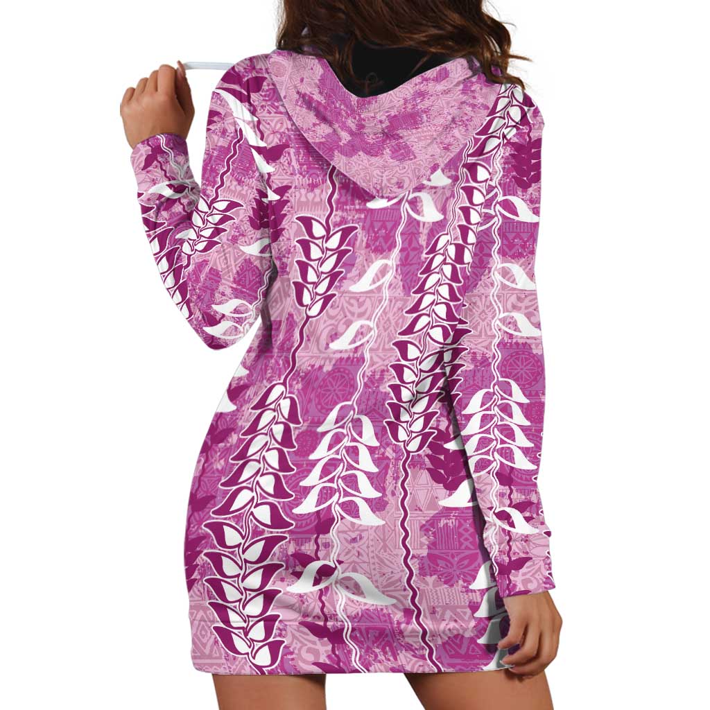 Magenta Hawaii Tapa Pattern Hoodie Dress With Heliconia Vintage Style LT05 - Polynesian Pride