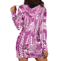 Magenta Hawaii Tapa Pattern Hoodie Dress With Heliconia Vintage Style LT05 - Polynesian Pride