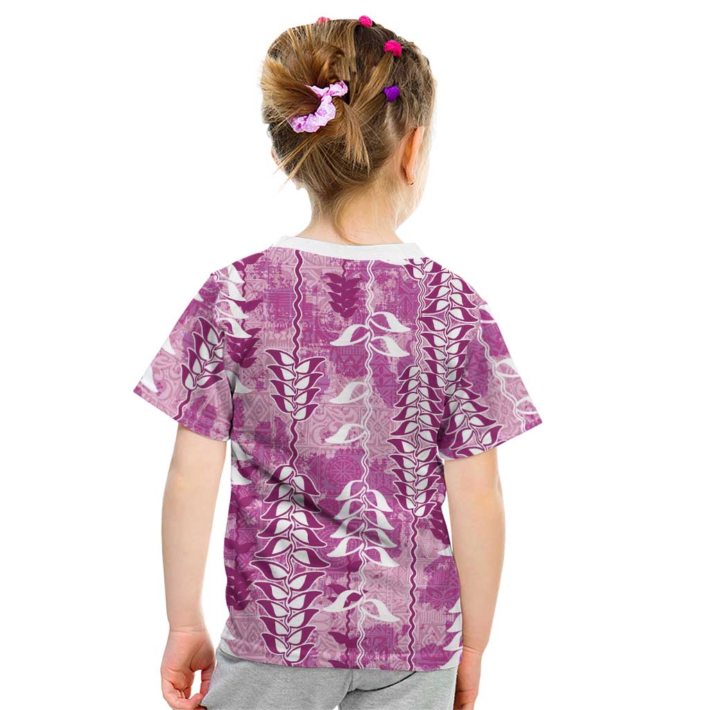Magenta Hawaii Tapa Pattern Kid T Shirt With Heliconia Vintage Style LT05 - Polynesian Pride
