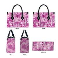 Magenta Hawaii Tapa Pattern Leather Bag With Heliconia Vintage Style LT05 - Polynesian Pride