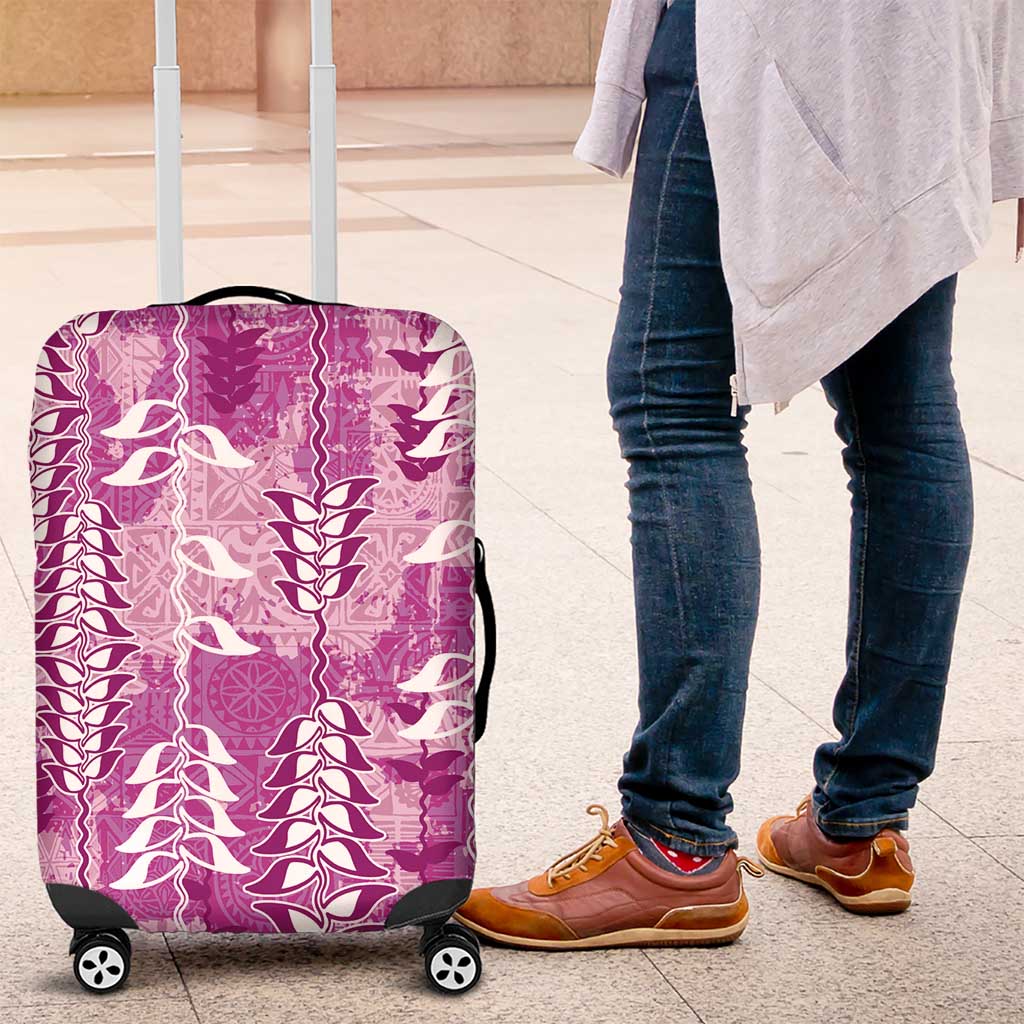 Magenta Hawaii Tapa Pattern Luggage Cover With Heliconia Vintage Style LT05 Magenta - Polynesian Pride