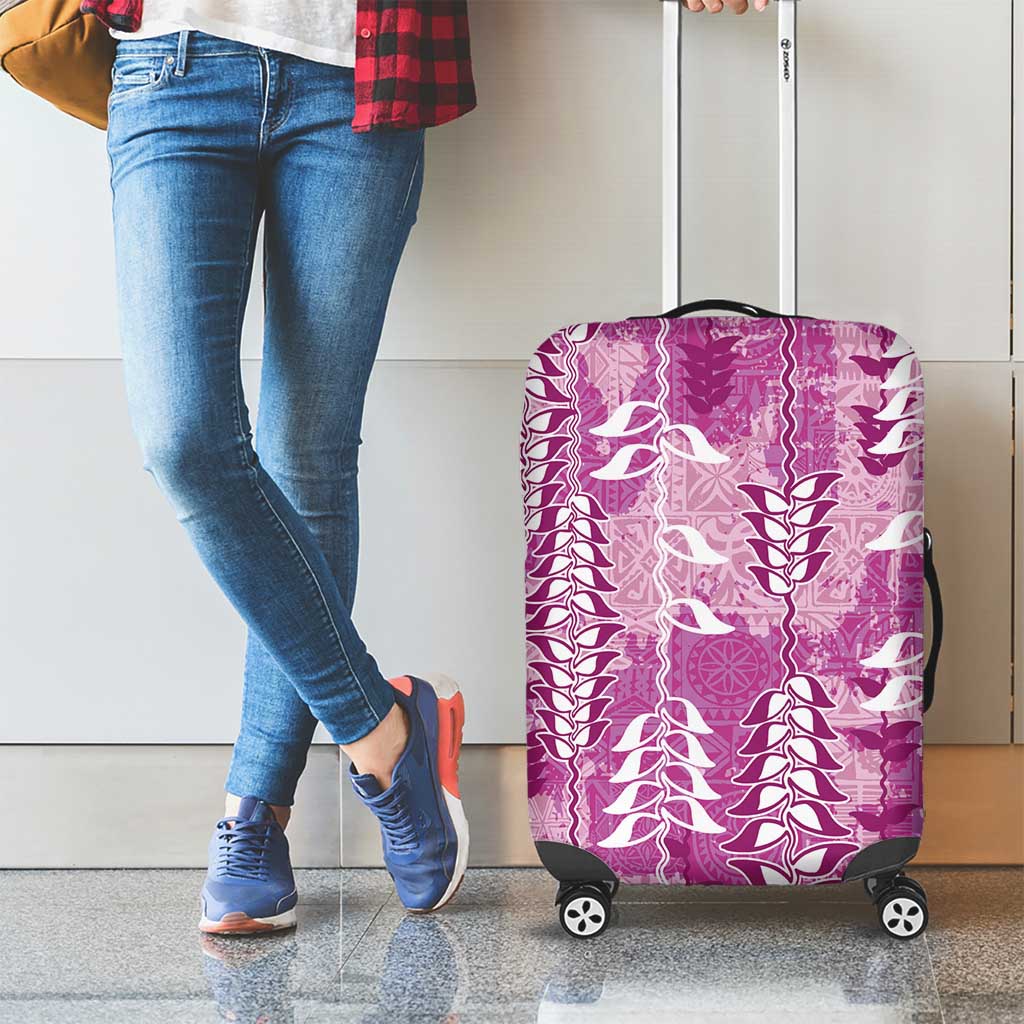 Magenta Hawaii Tapa Pattern Luggage Cover With Heliconia Vintage Style LT05 - Polynesian Pride