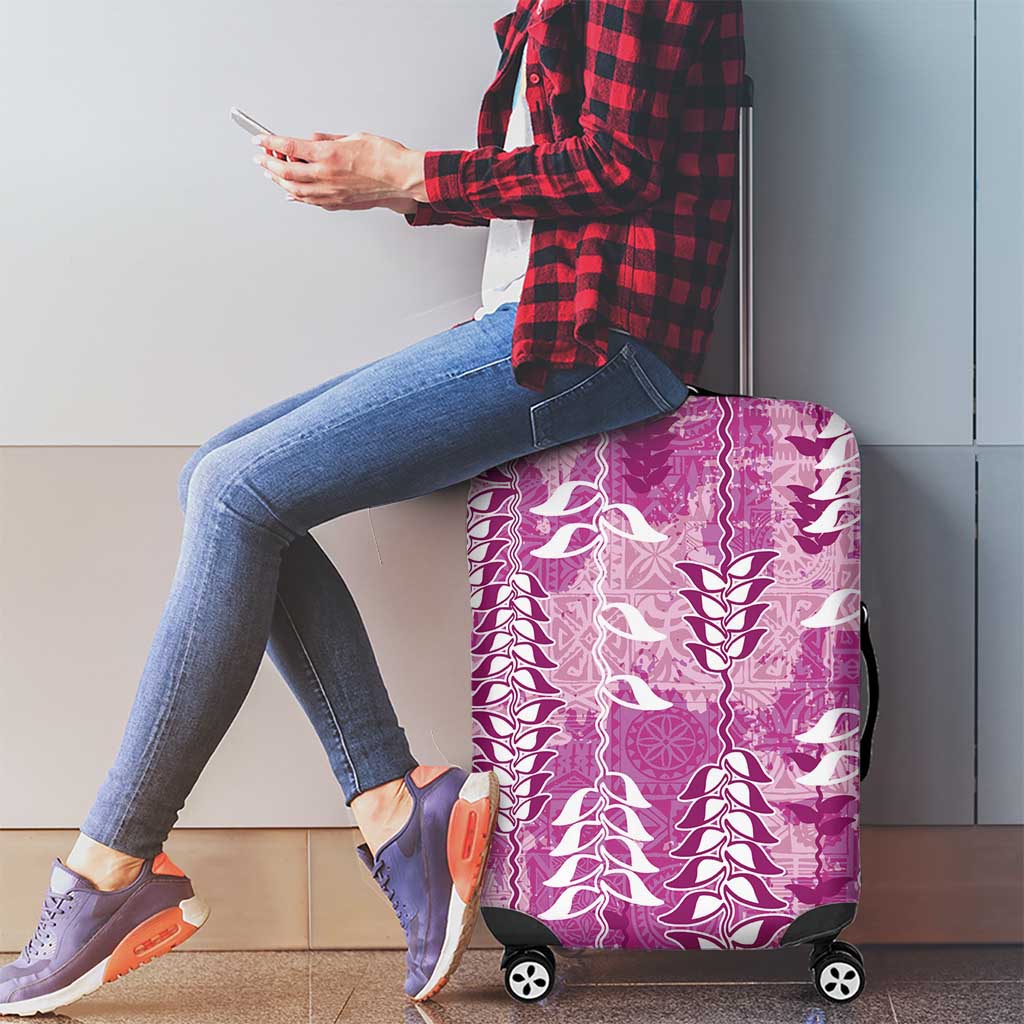 Magenta Hawaii Tapa Pattern Luggage Cover With Heliconia Vintage Style LT05 - Polynesian Pride