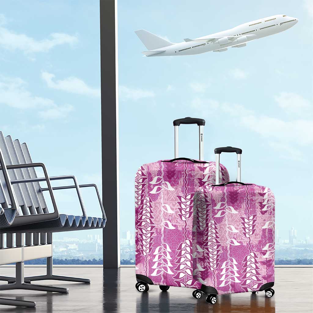 Magenta Hawaii Tapa Pattern Luggage Cover With Heliconia Vintage Style LT05 - Polynesian Pride