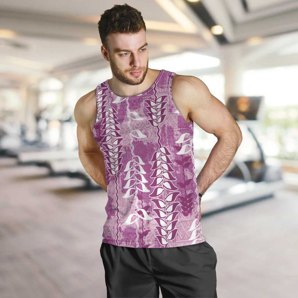 Magenta Hawaii Tapa Pattern Men Tank Top With Heliconia Vintage Style LT05 Magenta - Polynesian Pride