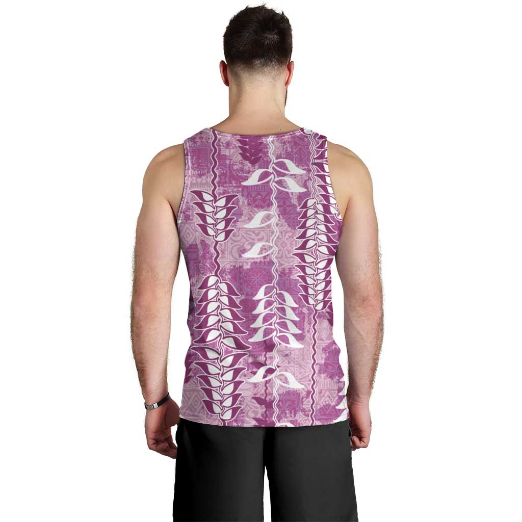 Magenta Hawaii Tapa Pattern Men Tank Top With Heliconia Vintage Style LT05 - Polynesian Pride
