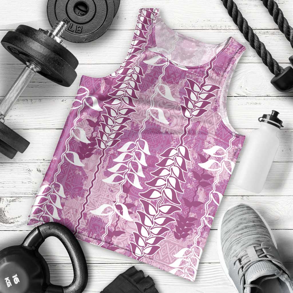 Magenta Hawaii Tapa Pattern Men Tank Top With Heliconia Vintage Style LT05 - Polynesian Pride