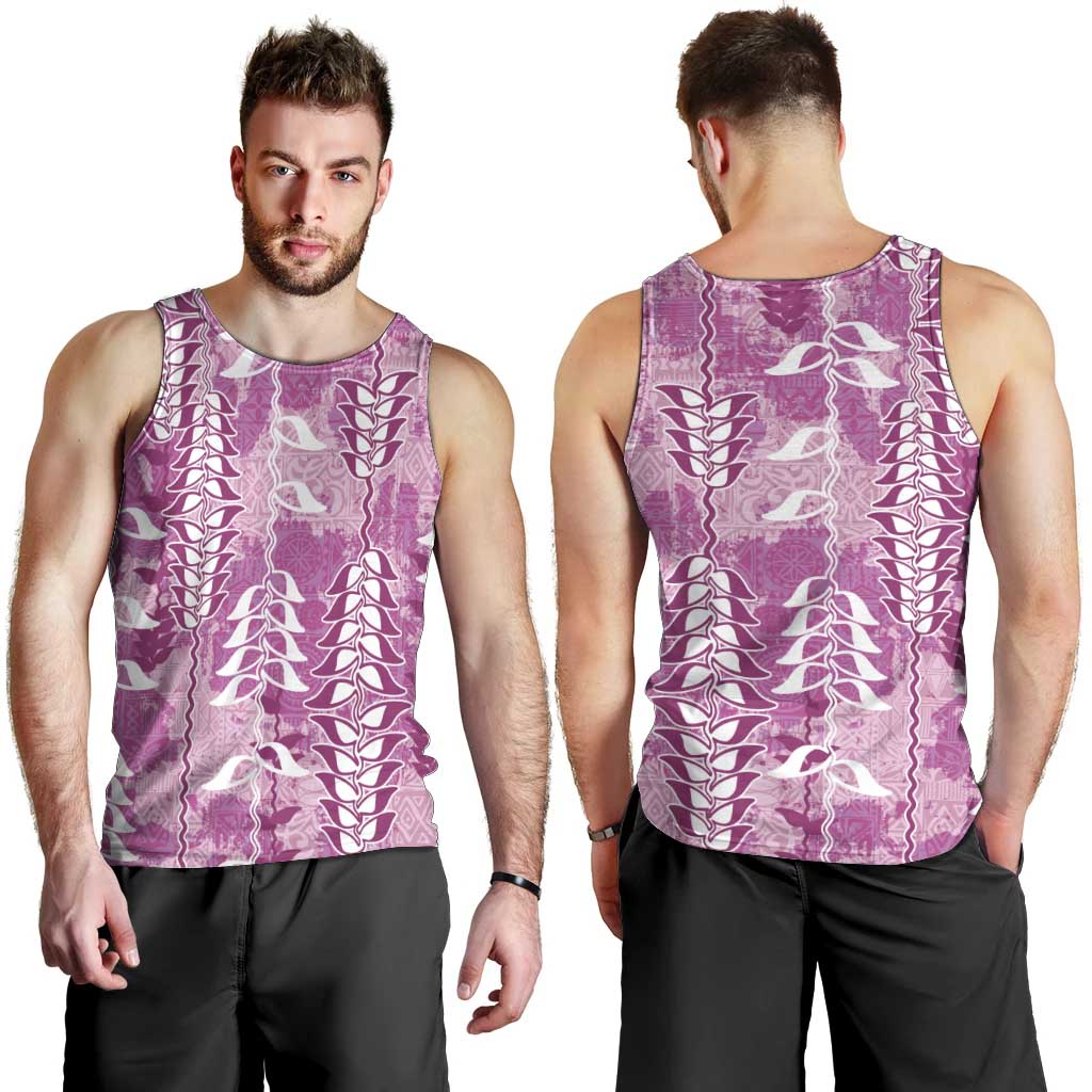 Magenta Hawaii Tapa Pattern Men Tank Top With Heliconia Vintage Style LT05 - Polynesian Pride