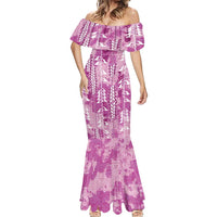 Magenta Hawaii Tapa Pattern Mermaid Dress With Heliconia Vintage Style LT05 - Polynesian Pride