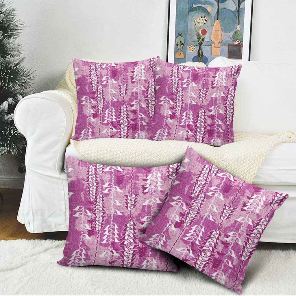 Magenta Hawaii Tapa Pattern Pillow Cover With Heliconia Vintage Style LT05 - Polynesian Pride