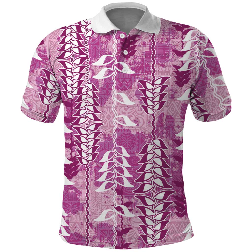 Magenta Hawaii Tapa Pattern Polo Shirt With Heliconia Vintage Style LT05 Magenta - Polynesian Pride