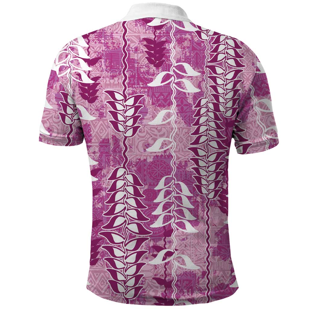 Magenta Hawaii Tapa Pattern Polo Shirt With Heliconia Vintage Style LT05 - Polynesian Pride