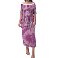 Magenta Hawaii Tapa Pattern Puletasi With Heliconia Vintage Style