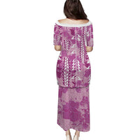 Magenta Hawaii Tapa Pattern Puletasi With Heliconia Vintage Style