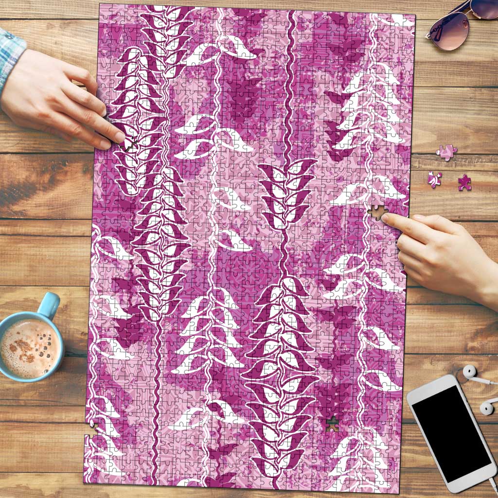 Magenta Hawaii Tapa Pattern Puzzle With Heliconia Vintage Style