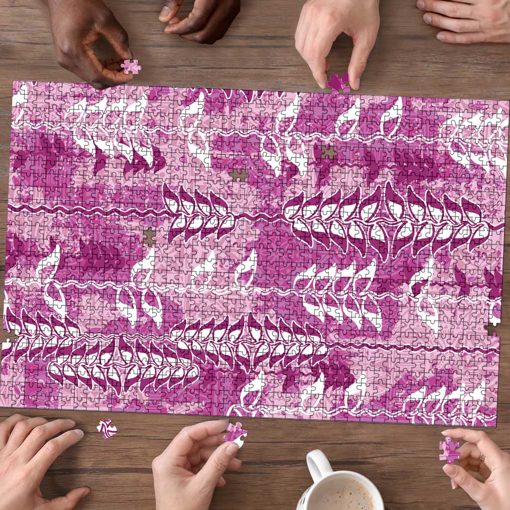 Magenta Hawaii Tapa Pattern Puzzle With Heliconia Vintage Style