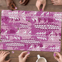 Magenta Hawaii Tapa Pattern Puzzle With Heliconia Vintage Style