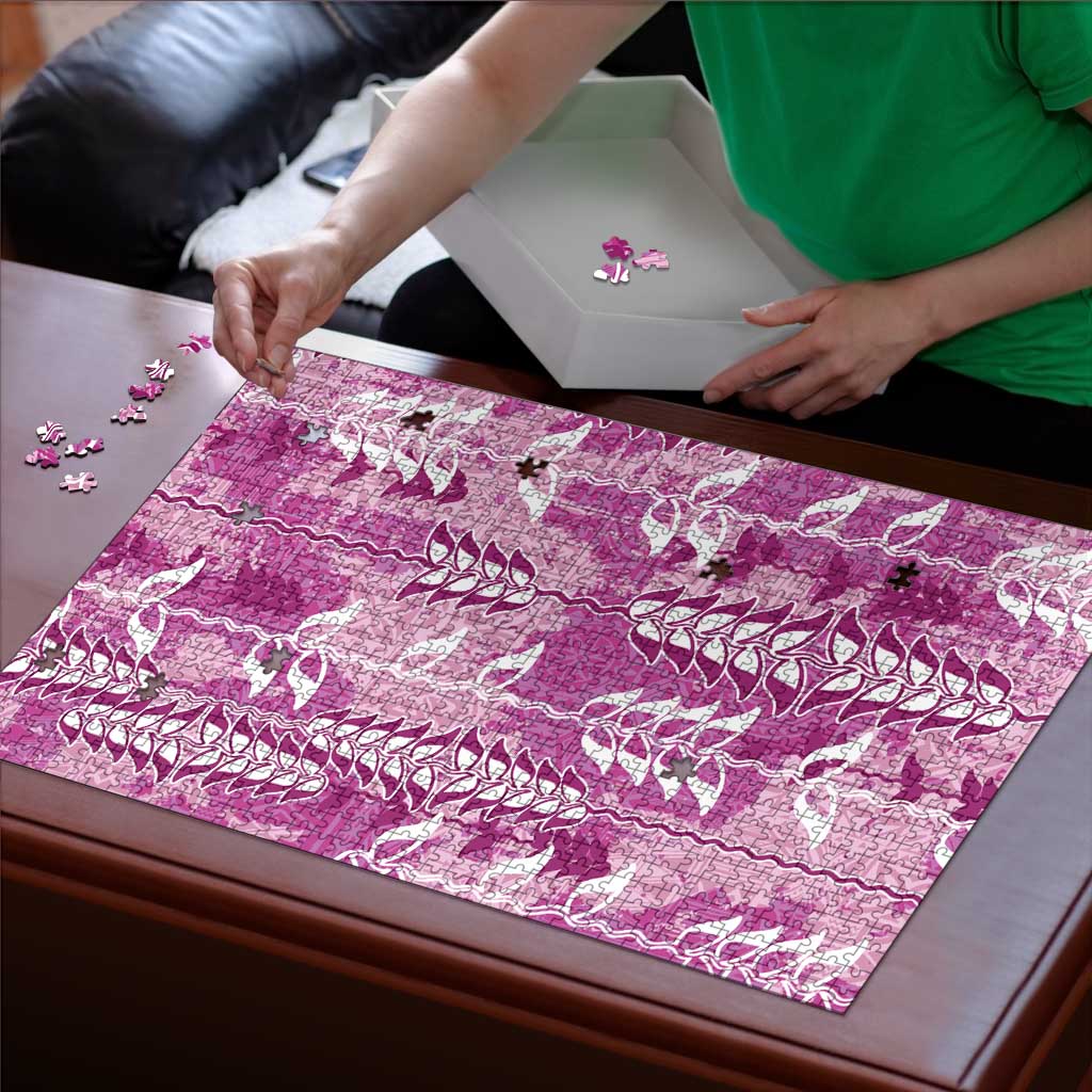 Magenta Hawaii Tapa Pattern Puzzle With Heliconia Vintage Style