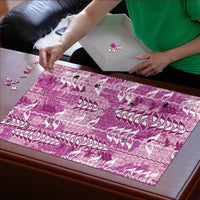 Magenta Hawaii Tapa Pattern Puzzle With Heliconia Vintage Style