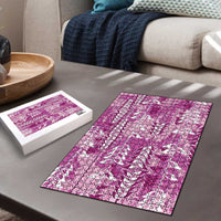 Magenta Hawaii Tapa Pattern Puzzle With Heliconia Vintage Style