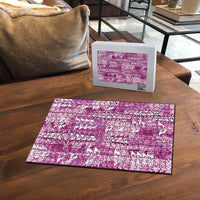 Magenta Hawaii Tapa Pattern Puzzle With Heliconia Vintage Style