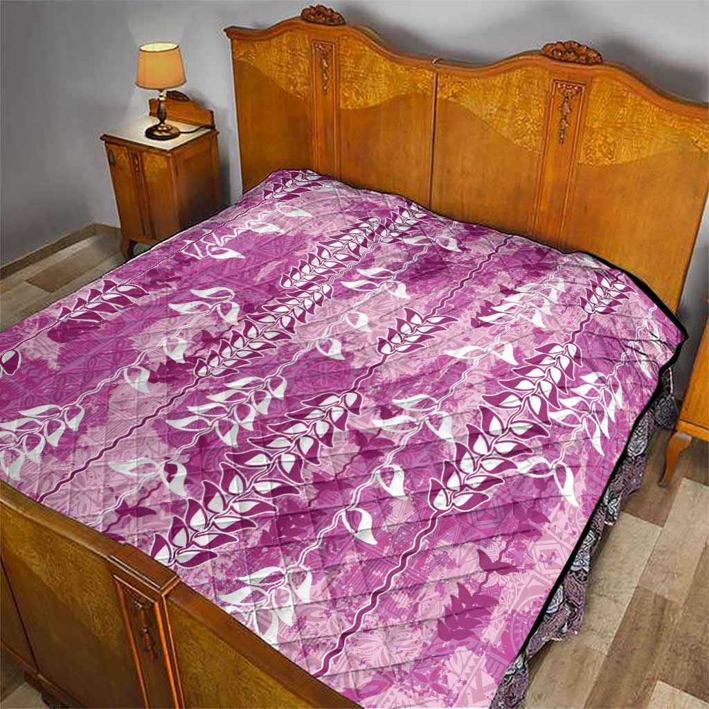 Magenta Hawaii Tapa Pattern Quilt With Heliconia Vintage Style LT05 - Polynesian Pride