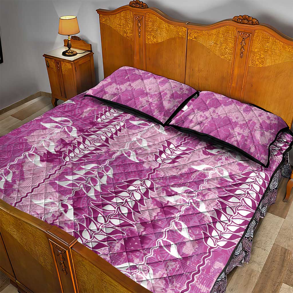 Magenta Hawaii Tapa Pattern Quilt Bed Set With Heliconia Vintage Style LT05 - Polynesian Pride
