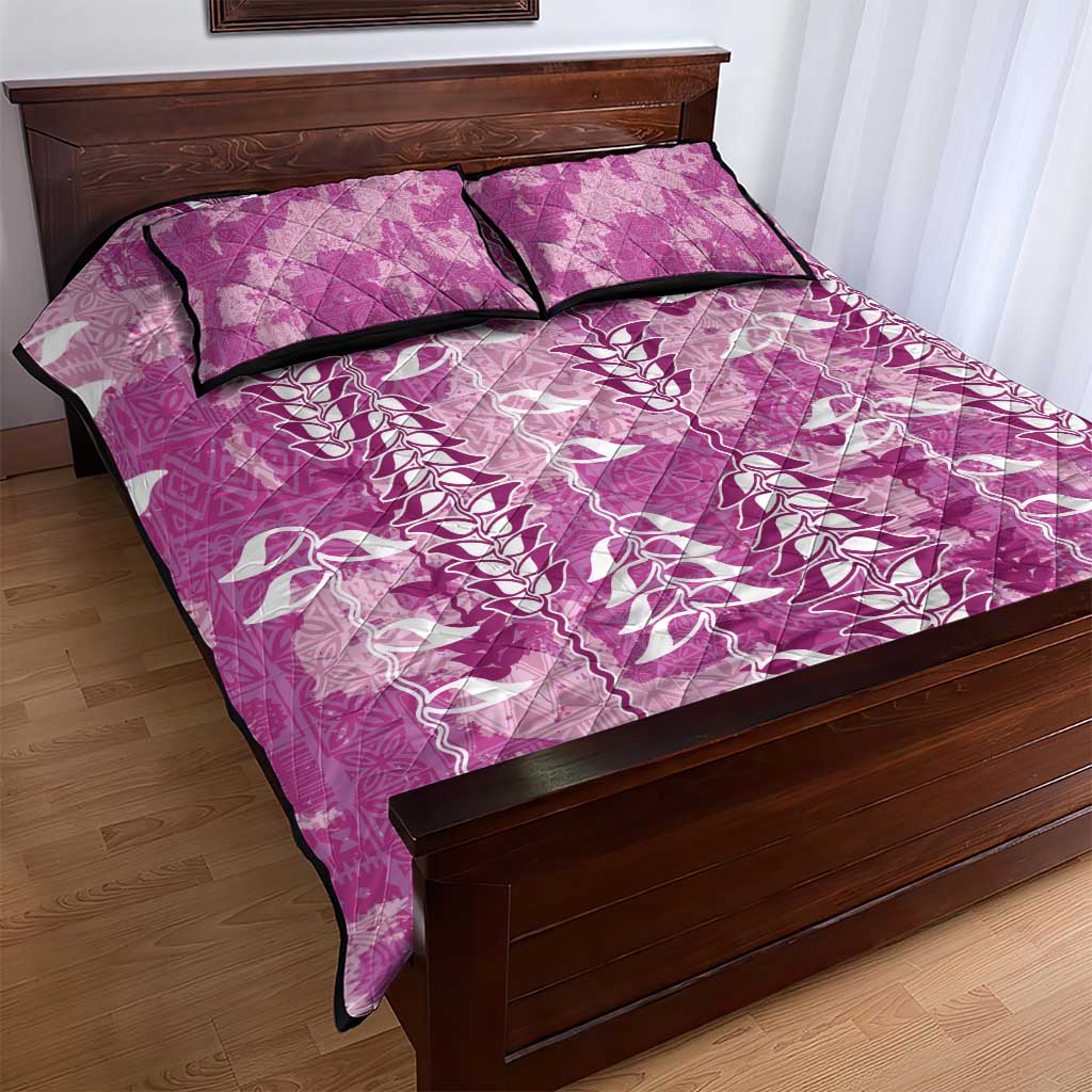 Magenta Hawaii Tapa Pattern Quilt Bed Set With Heliconia Vintage Style LT05 - Polynesian Pride