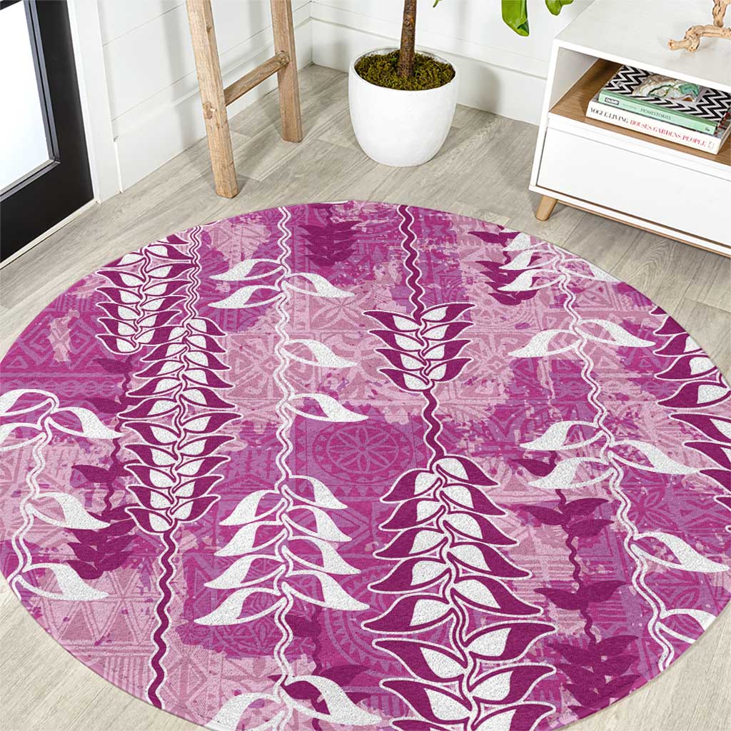 Magenta Hawaii Tapa Pattern Round Carpet With Heliconia Vintage Style LT05 Magenta - Polynesian Pride