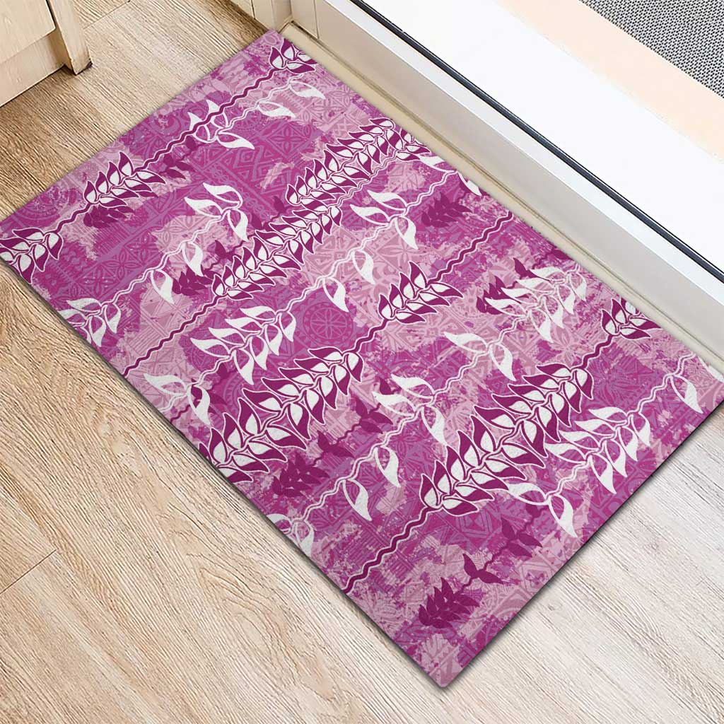 Magenta Hawaii Tapa Pattern Rubber Doormat With Heliconia Vintage Style LT05 - Polynesian Pride