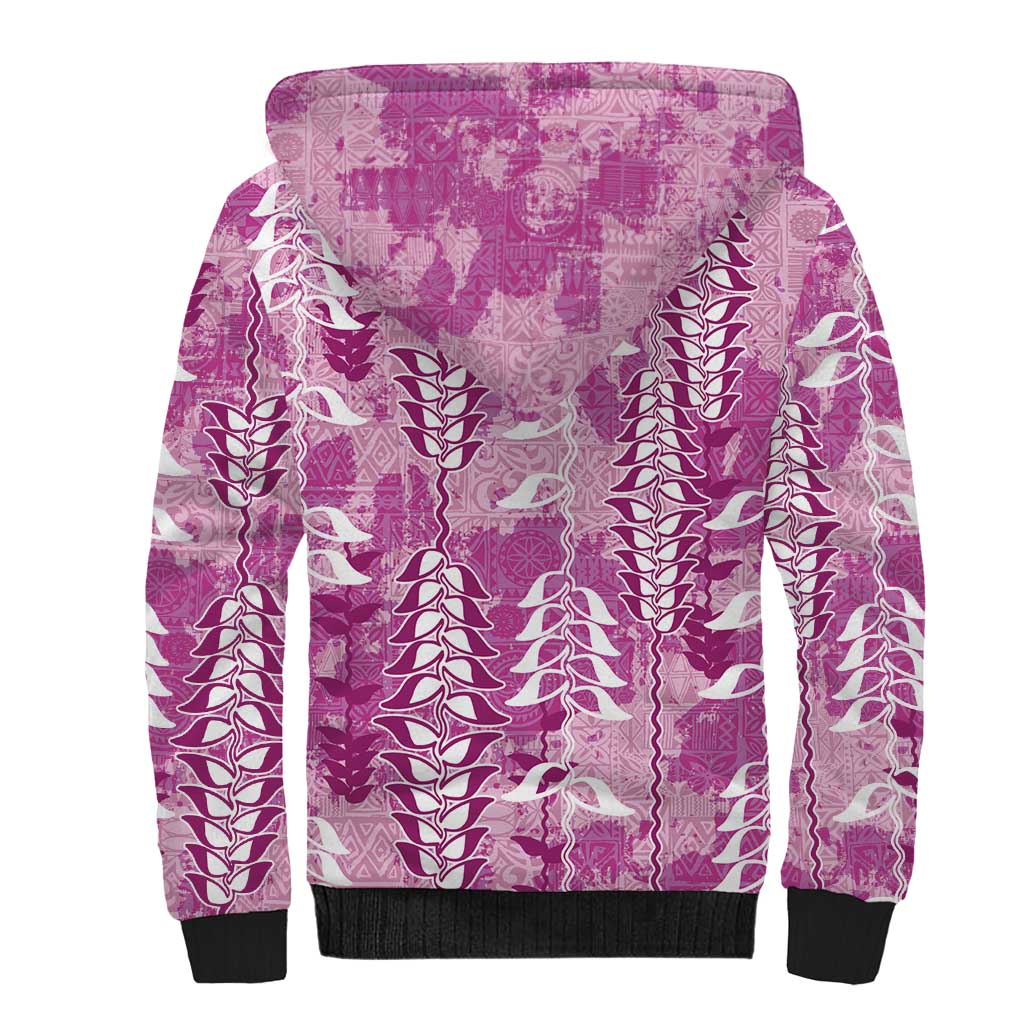 Magenta Hawaii Tapa Pattern Sherpa Hoodie With Heliconia Vintage Style LT05 - Polynesian Pride