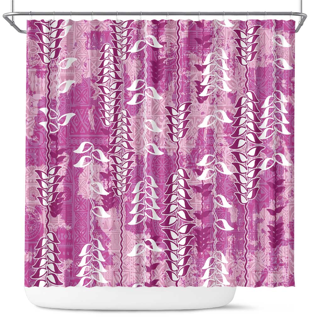 Magenta Hawaii Tapa Pattern Shower Curtain With Heliconia Vintage Style LT05 Magenta - Polynesian Pride