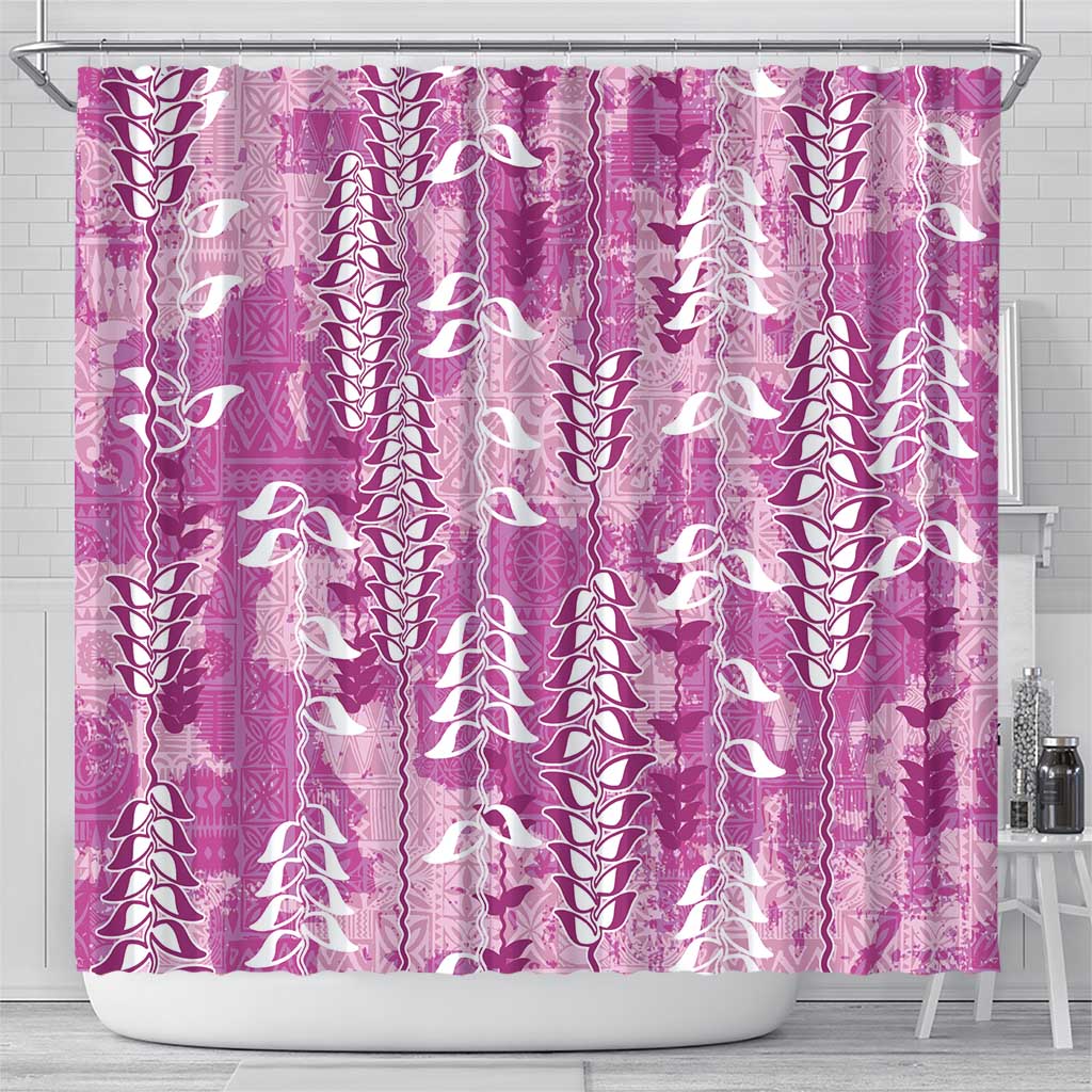 Magenta Hawaii Tapa Pattern Shower Curtain With Heliconia Vintage Style LT05 - Polynesian Pride