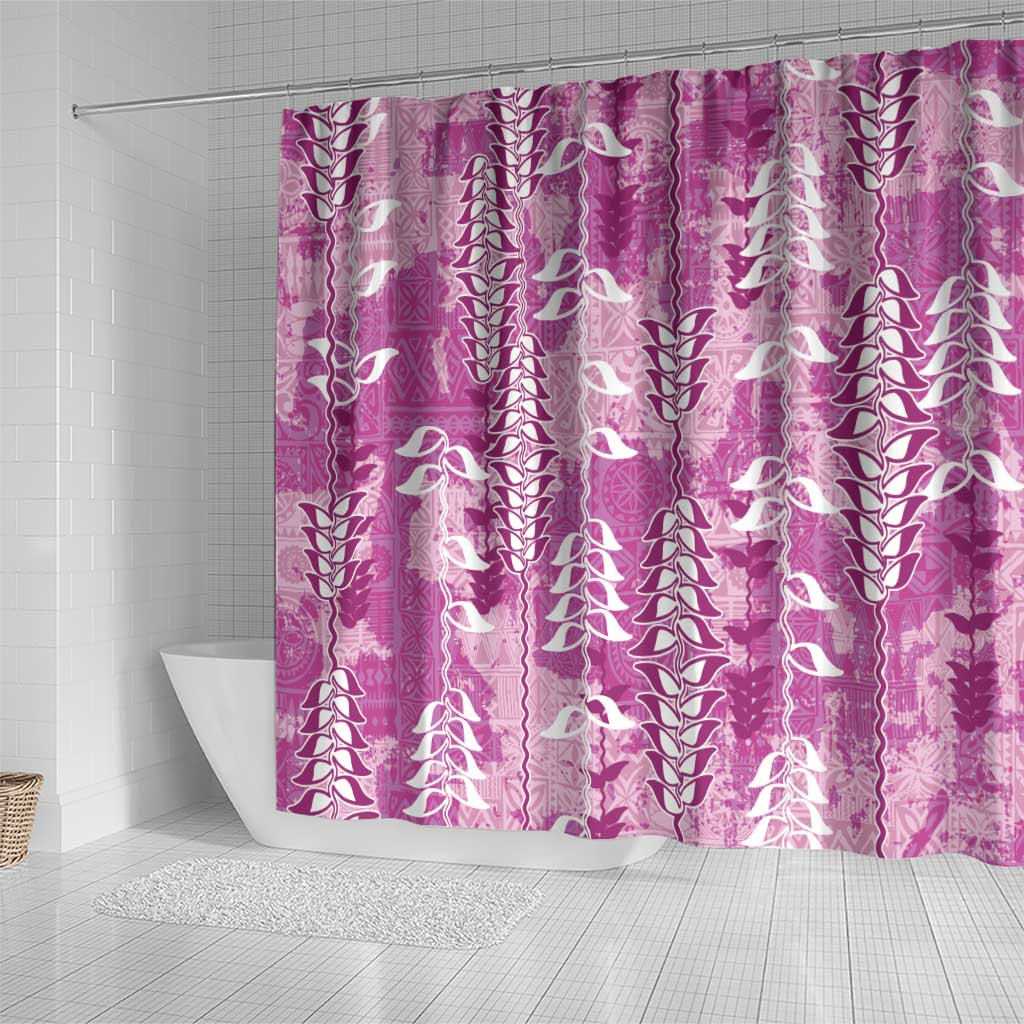 Magenta Hawaii Tapa Pattern Shower Curtain With Heliconia Vintage Style LT05 - Polynesian Pride