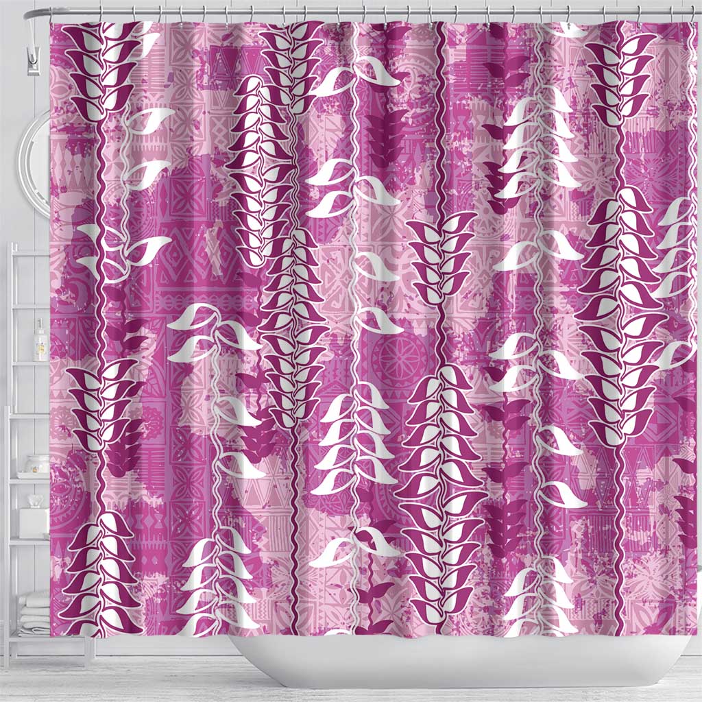 Magenta Hawaii Tapa Pattern Shower Curtain With Heliconia Vintage Style LT05 - Polynesian Pride