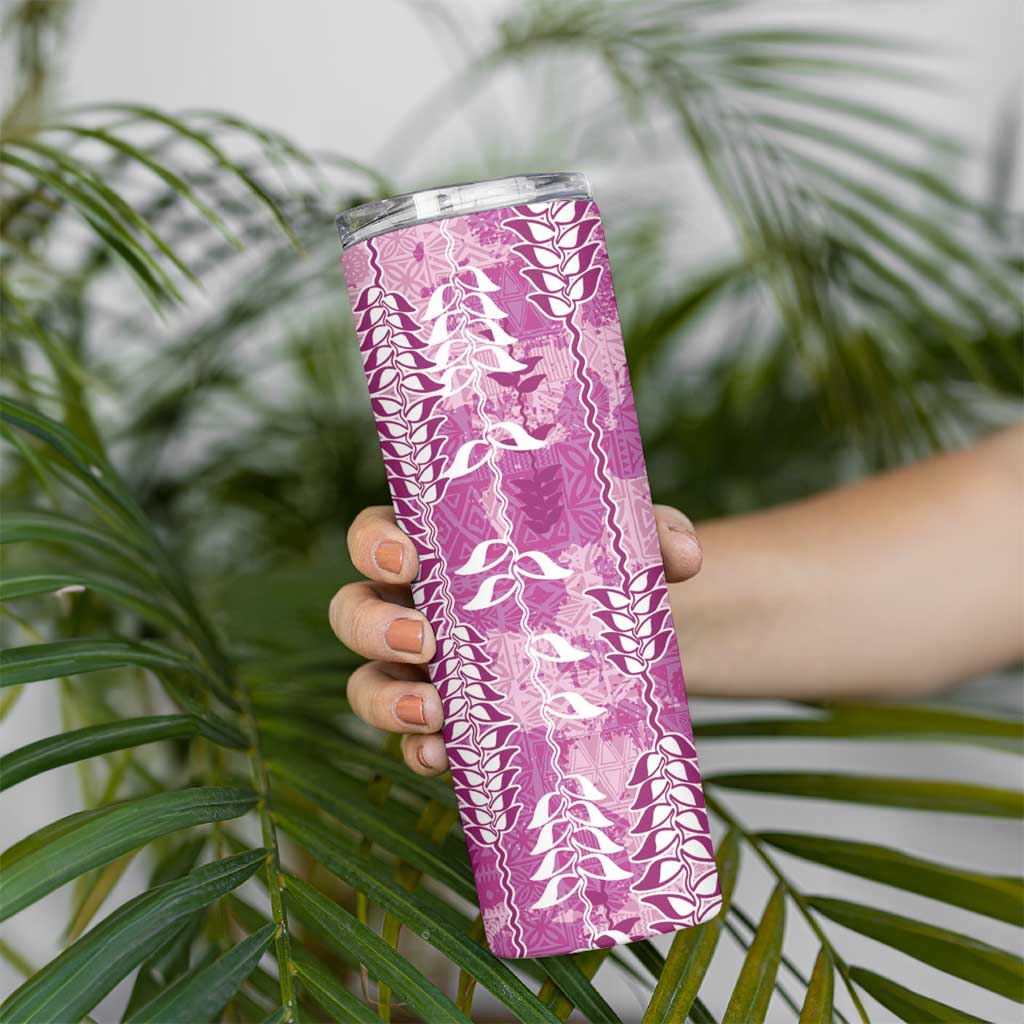 Magenta Hawaii Tapa Pattern Skinny Tumbler With Heliconia Vintage Style