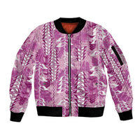 Magenta Hawaii Tapa Pattern Sleeve Zip Bomber Jacket With Heliconia Vintage Style LT05 Unisex Magenta - Polynesian Pride