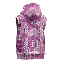 Magenta Hawaii Tapa Pattern Sleeveless Hoodie With Heliconia Vintage Style LT05 - Polynesian Pride