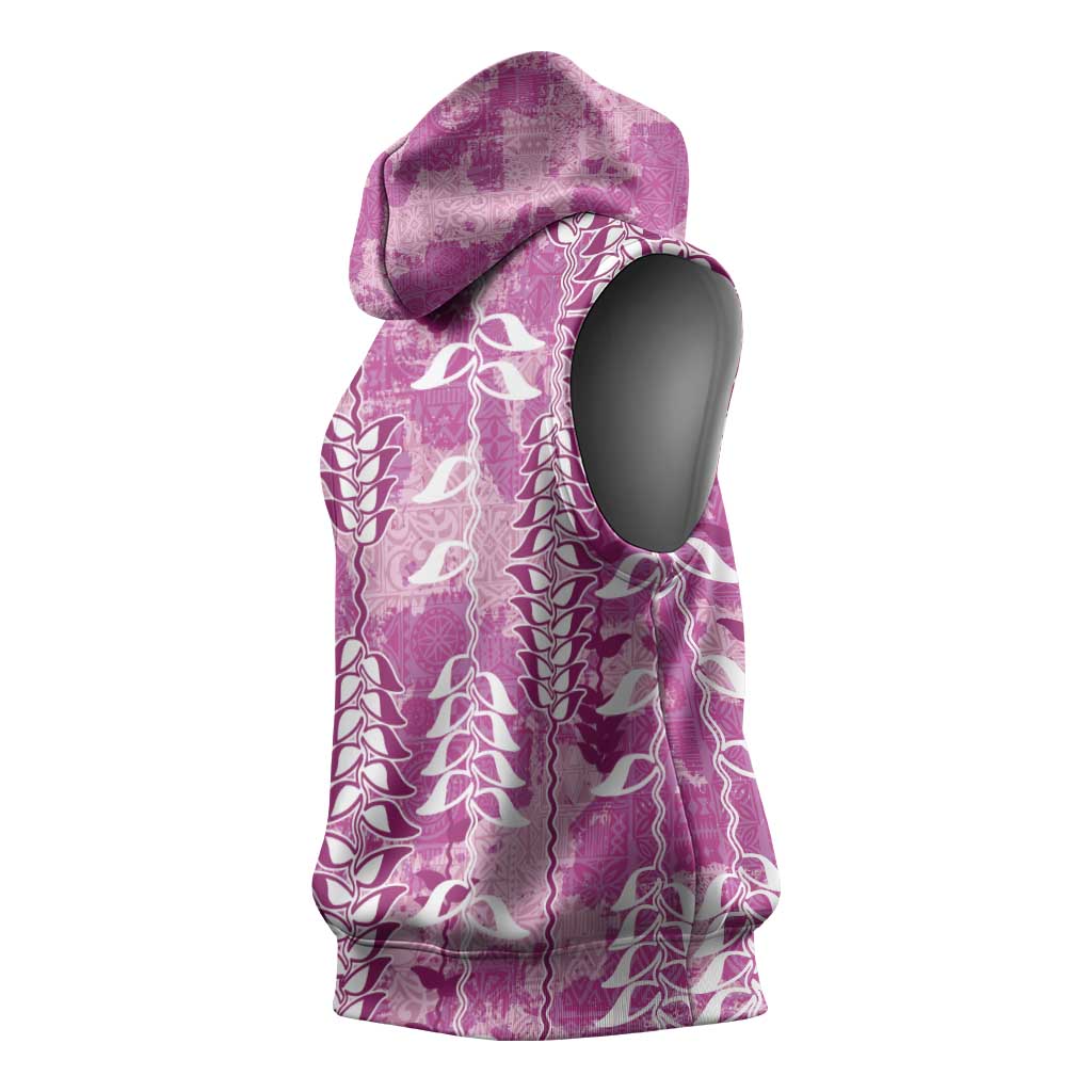 Magenta Hawaii Tapa Pattern Sleeveless Hoodie With Heliconia Vintage Style LT05 - Polynesian Pride